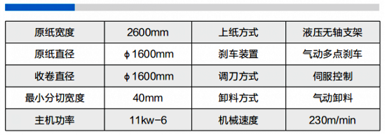 分切復卷機2600D型參數